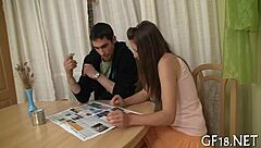 that babe strips his blue shirt for rough ex-gf pounding