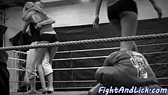 Lesbian Babes Sixty-Nine Lick Pussies After Wrestling