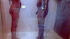 Steamy couple shower intimacy closeup