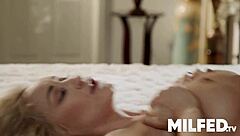 he gropes busty milf's big tits while she chats on phone unaware