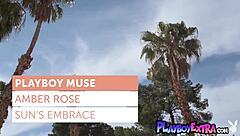 Ebony teen Amber Rose sheds bikini cooling curves outdoors