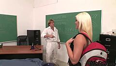 Blonde Amateur Deepthroats Huge Cock Facial in Classroom Sloppy