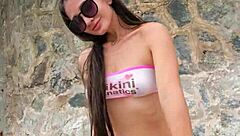 Bikini Beach Flashing By Cute Brunette Babe