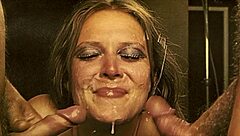secret vintage slut services two throbbing cocks with her hungry mouth