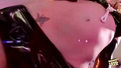 busty redhead slut takes double anal pounding in steamy bathroom threesome