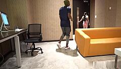 masked whores slobber on two cocks from distance