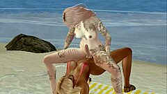 sexy trans babe rides huge cock on beach