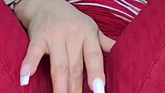 colombian babe rubs wet cameltoe through leggings dirty talking to cum