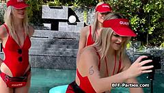 Sexy Blonde Teens Turn Cpr Training into Bikini 4some Oral Group Fun