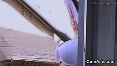 bombshell takes facial cumshot and licks up every drop