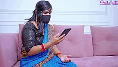 fan fucks me hard cowgirl in saree on bed, so strong!