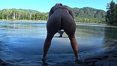 Slim Milf Sunbathes Outdoors Pissing Hairy Pussy Publicly