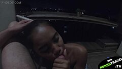 Petite Thai Girlfriend Swallows Horny Boyfriend's Cock Balcony Blowjob