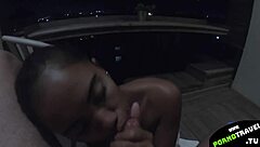 Petite Thai Girlfriend Swallows Horny Boyfriend's Cock Balcony Blowjob