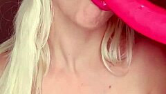 Blonde's Seductive Cowgirl Dildo Dance and Masturbation