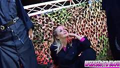 claudia rossi blows two cocks on fairway then gets fucked