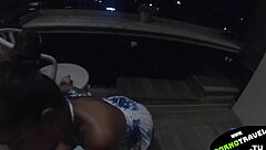 Petite Thai Girlfriend Swallows Horny Boyfriend's Cock Balcony Blowjob