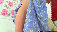 hey british granny clare cream slides down her tights for vibrator fun