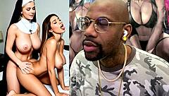 Trans nun pounds latina slut while petite asian trans plays with curves