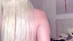 Blonde's Seductive Cowgirl Dildo Dance and Masturbation