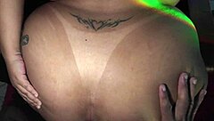 my chubby big tits friend caught me stroking my huge cock to porn