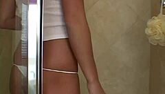 sweet blonde teen teases nipples in wet shower