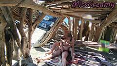 Pussy flashing risky student teacher session on canary beach