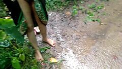 Huge tits stepmom rams giant dildo deep in outdoor rain forest!