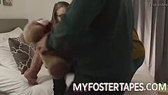 brunette with big ass and tits rides cock bent over in bedroom