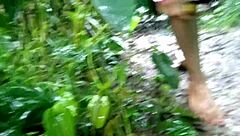 Huge tits stepmom rams giant dildo deep in outdoor rain forest!
