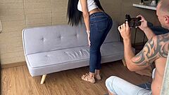 i'm behind the scenes with this hot latina model in jeans