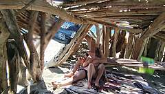 Pussy flashing risky student teacher session on canary beach