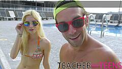 teacher tempts student and girlfriend into hot threesome licking