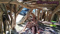 Pussy flashing risky student teacher session on canary beach