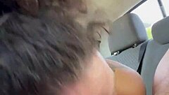 bored hooker deepthroats cock car fuck cum swallow