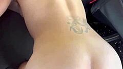 bored hooker deepthroats cock car fuck cum swallow