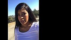 hey sexy ebony nearly caught fingering wet pussy outdoors