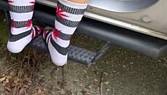 streetwalker rides dick reverse cowgirl in truck then takes huge ass load