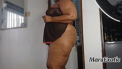 mara exotic's sexy ebony milf spreads in lingerie laundry!