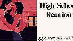 What secrets unfold in this steamy lesbian reunion audio?