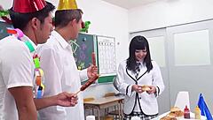 Japanese 18+ teen seduced into mmf double creampie 3some!