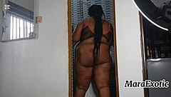 mara exotic's sexy ebony milf spreads in lingerie laundry!