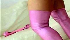 Damn, these shiny purple PVC panties hug my curves too tight!