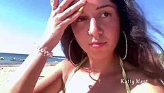 crazy 18 yo teen pees panties on public beach squirts wet kinky outdoor fun