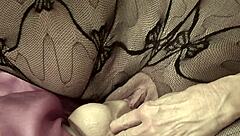 Big tits granny bends over for student's doggy toy fuck in lingerie