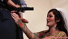 Inked Bride's Fake Tits Bounce In Deep Cowgirl Ride!