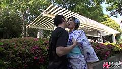 Oh god, Japanese big tits lady Saki Aoyama sucks cock outdoors moaning wet