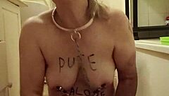 Bound French Milf Slave Pisses During Harsh Belt Whipping