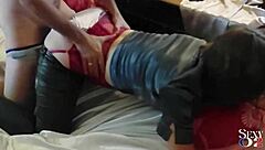 French Slut In Leather Pants Satin Panties Heels Doggystyle Rimjob Blowjob