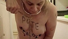 Bound French Milf Slave Pisses During Harsh Belt Whipping